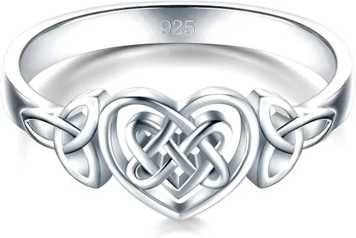 Vista 2 de Anillo de plata esterlina 925, anillo apilable, alianza de matrimonio para siempre, resistente al deslustre, pulido intenso, nudo celta, corazón