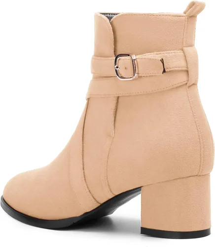 Vista 7 de NUMALEO Botas altas de ante con hebilla para mujer, estilo casual, punta redonda, tacón bajo y grueso, 2 pulgadas