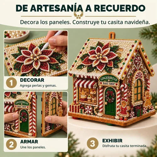 Vista 3 de Kit de pintura de diamante de casa de Navidad 3D para adultos, arte