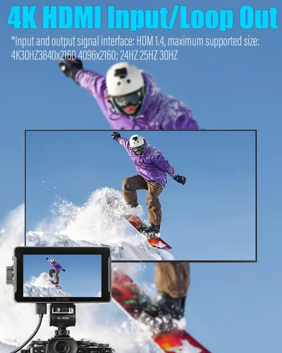 Vista 5 de VILTROX DC550 Pro - Monitor de campo LCD táctil de 5.5" para cámara, monitor de video externo DSLR 4K HDMI para Sony, Canon, Nikon, con cofia