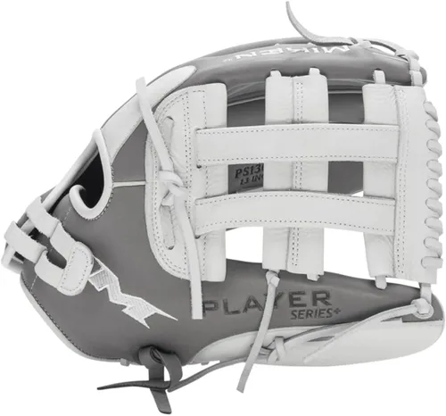 Vista 4 de Miken Player Series+ Infield Outfield Utility Slow Pitch Softball Glove 13” - 15” Size Grey White H-Web Right Hand Thrower Left Hand