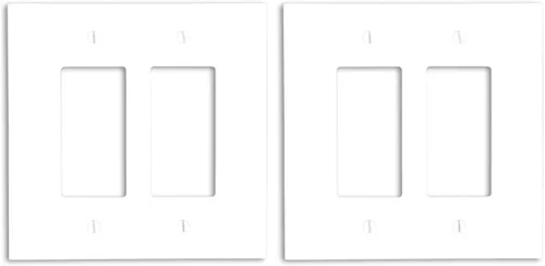 Vista 3 de Leviton 88602 - Placa decorativa GFCI para pared, de gran tamaño, termoestable, soporte para dispositivo, 2 ventanas, color blanco
