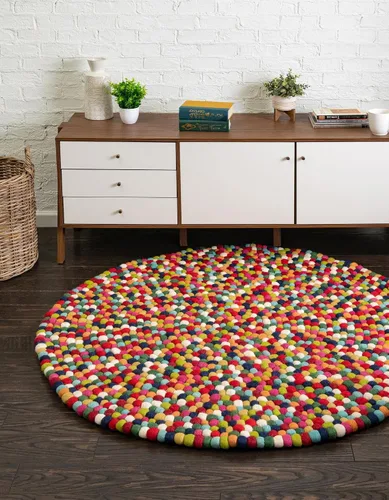 Vista 13 de Unique Loom Colección de Bolas de Felpa - Alfombra de área en forma de nube (2' redonda, color marfil)