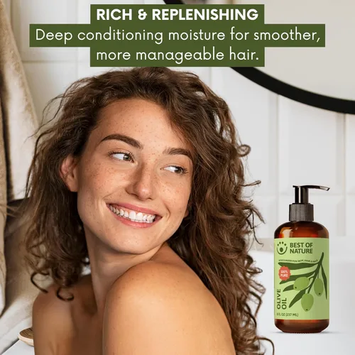 Vista 10 de Best of Nature Aceite corporal y masaje de oliva 100% puro, prensado en frío, natural y sin perfume para piel, cabello y baño, 8 onzas líquidas
