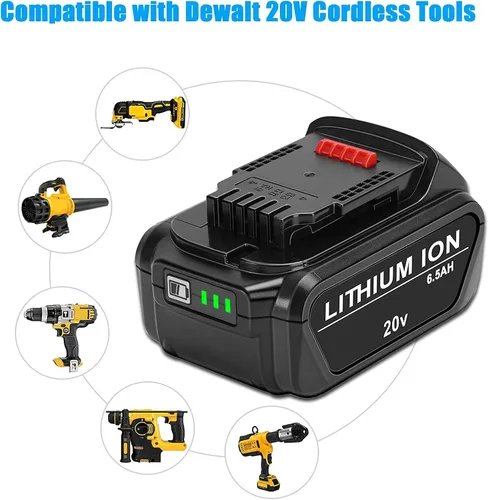 Vista 3 de Batería de repuesto para batería DeWalt 20V Max (2 unidades) 6.5Ah high capacity, Compatible with DeWalt DCB200 DCB204 DCB206 DCB201 DCB203 and
