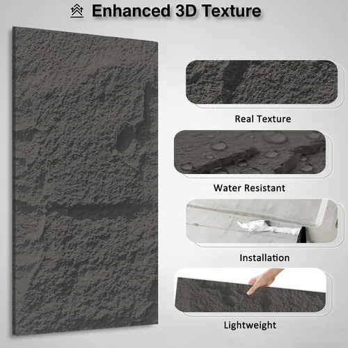 Vista 3 de Paneles de pared de piedra sintética 3D, 4 paneles de revestimiento de poliuretano para decoración de pared interior, textura de cemento más gruesa