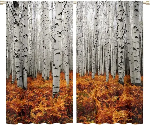 Vista 73 de Cortinas de abedul para sala de estar, niebla matutina en otoño, decoración del hogar, 42 x 45 pulgadas de largo