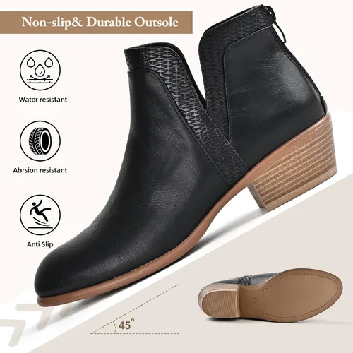 Vista 4 de SDONY Botines de tacón bajo para mujer, botines gruesos y elegantes con cremallera para mujer