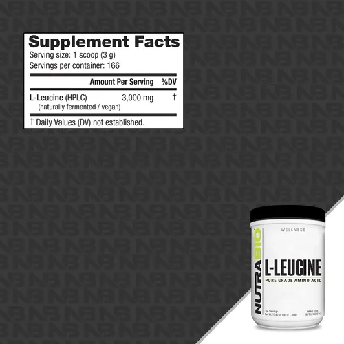 Vista 2 de NutraBio L-leucina 100% pura, recuperación y apoyo muscular, aminoácido de forma libre fermentada naturalmente, vegano, sin OMG, sin gluten