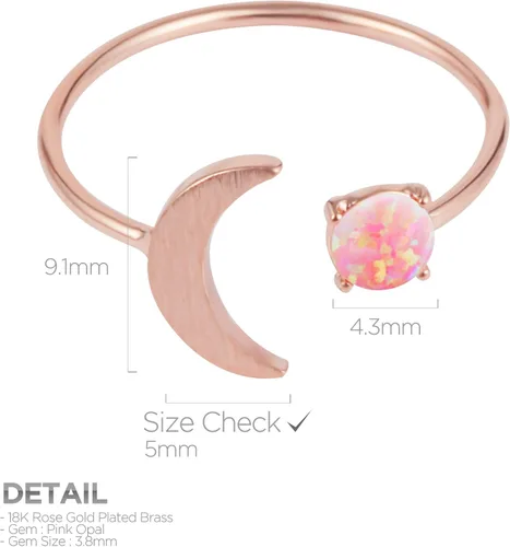 Vista 2 de MUSTHAVE Anillo de ópalo de luna chapado en oro rosablancoamarillo de 18 quilates, anillo de ópalo blancoverderosa, tamaño ajustable, Metal, Ópalo