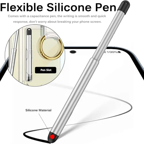 Vista 3 de Miimall Funda compatible con Samsung Galaxy Z Flip 4 2022 con bolígrafo, funda ultradelgada Flip 4 con soporte para anillo, TPU suave + PC, a prueba