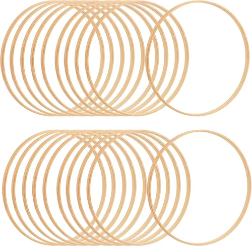 Vista 10 de Framendino, Paquete de 10 anillos de aro de bambú de madera macramé, corona floral para bricolaje atrapasueños, decoración de boda y manualidades