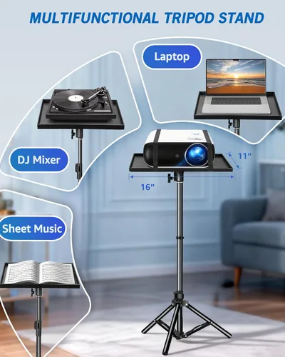 Vista 8 de Lusweimi Trípode de soporte para proyector, soporte de computadora portátil ajustable de 56 pulgadas de altura con bandeja de 16 x 11 pulgadas