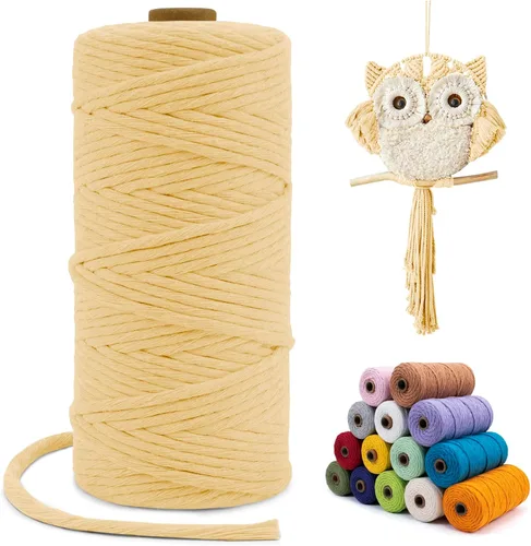 Vista 107 de Cuerda de macramé de una sola hebra de 0.197 in x 110 yardas, cuerda de macramé de algodón natural de 0.197 in, cuerda de algodón grueso para colgar