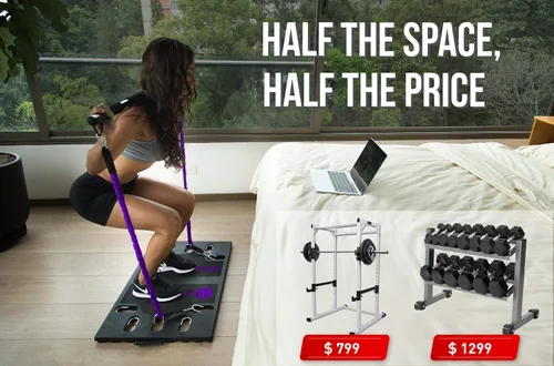 Vista 4 de BodyBoss 2.0 – Paquete de entrenamiento portátil completo para gimnasio en casa + bandas de resistencia – Barra de resistencia plegable, asas