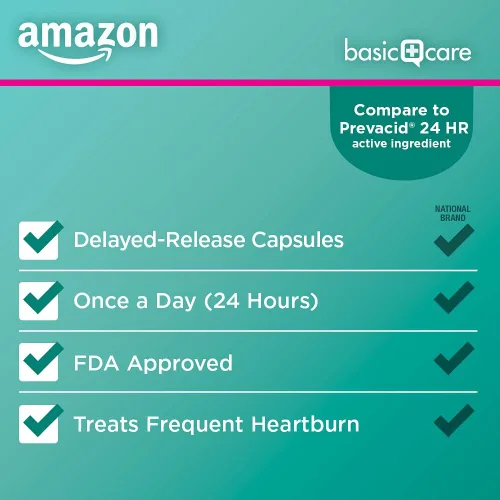 Vista 3 de Amazon Basic Care Lansoprazol Cápsulas de liberación retardada, 15 mg, trata la acidez estomacal frecuente, 14