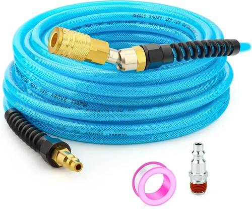 Vista 11 de GASHER Manguera de aire híbrida gris de 3/8" x 50FT, usada para conectar el compresor de aire, conector rápido industrial de 1/4" y enchufe
