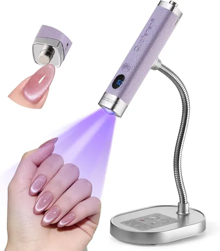Vista 11 de Quaferen Mini luz UV de mano para uñas de gel con soporte, lámpara de uñas recargable de curación flash con sensor automático, imán de ojo de gato