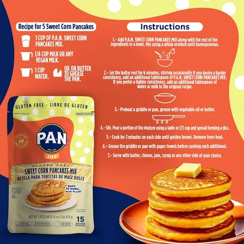 Vista 6 de P.A.N - Mezcla de panqueques de maíz dulce, sin gluten, fácil de preparar, 1 libra (paquete de 6)
