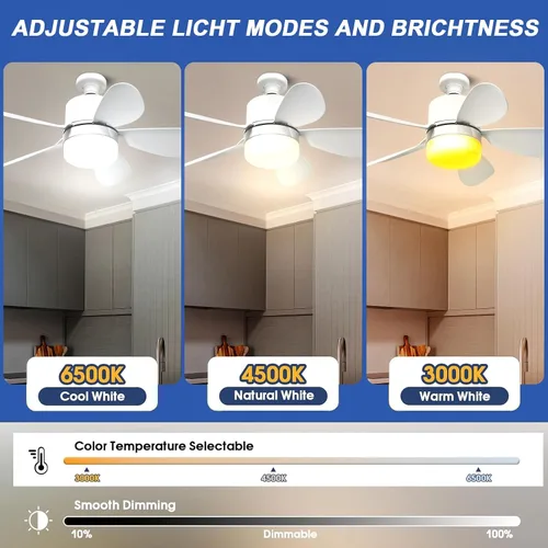 Vista 12 de Luz de ventilador de enchufe con control remoto, ventilador de techo Blanco