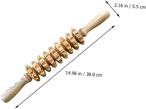 Vista 6 de POPETPOP Rodillo masajeador abdominal de mano de nueve ruedas de madera, herramienta de alivio muscular multifunción para terapia corporal, masaje