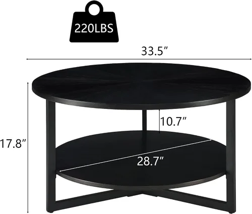 Vista 3 de LEEMTORIG KFZ-1338 Mesa de centro redonda de madera de 33.5 pulgadas, mesa de centro redonda de 2 niveles con almacenamiento para sala de estar