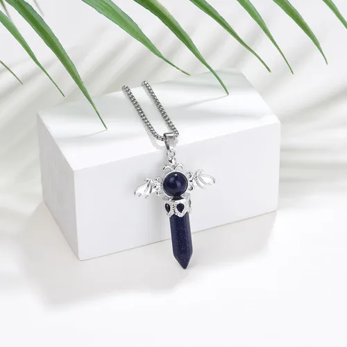 Vista 2 de Collar de cristal curativo para mujer, collar con dije de alas de ángel, piedras natales, piedras preciosas para mujeres y hombres, colgante de cruz