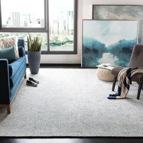 Vista 10 de SAFAVIEH Abstract Collection - Alfombra decorativa, 2 x 3 pies, marfil y negro, hecha a mano de lana y viscosa, ideal para zonas de alto tráfico