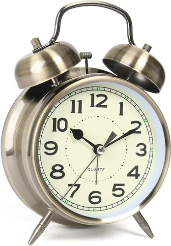 Vista 9 de AYRELY® Reloj despertador de campana doble súper fuerte para adultos de sueño pesado, 4 pulgadas, retro, silencioso, sin tictac, con luz nocturna