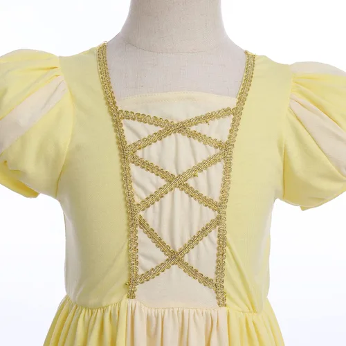 Vista 4 de IBTOM CASTLE Kids Girls Princess Puff Sleeve Dresses + Crown Movie Character Costume Halloween Cosplay Fancy Dress Up Gown