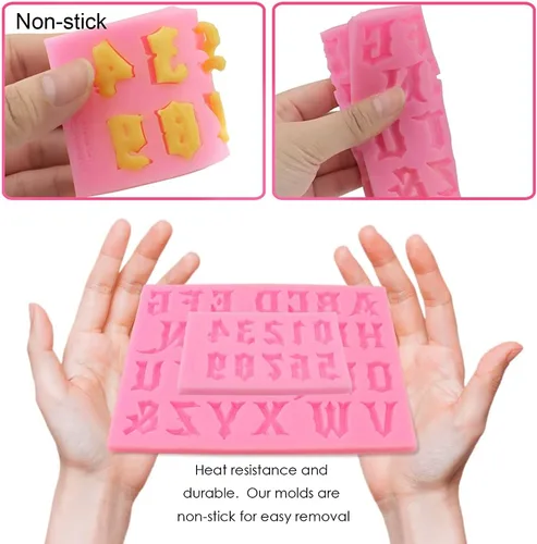 Vista 2 de 2 moldes de letras góticas y números de silicona únicos para dulces de chocolate, decoración de pasteles, molde de resina, epoxi
