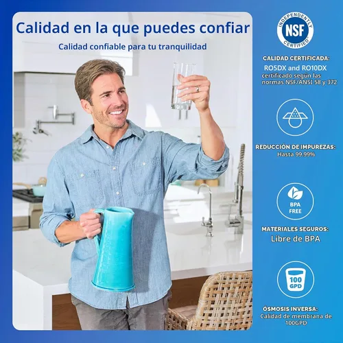 Vista 7 de Sistema de filtro de agua de ósmosis inversa Express Water, reducción de cloro, Certificado NSF Certificado NSF, grifo cromado moderno, detección