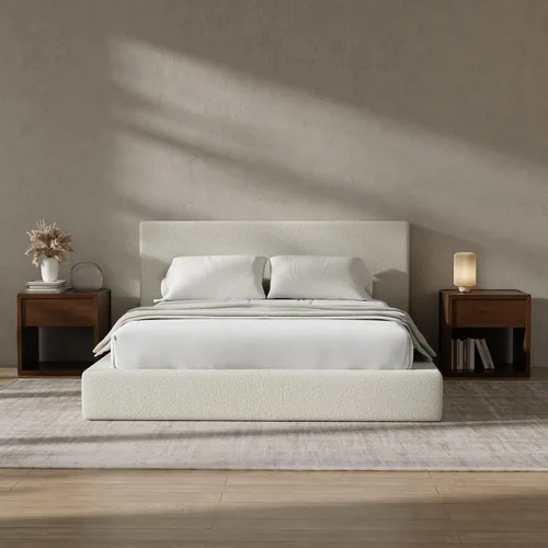 Vista 23 de RECCI Cloud - Base de cama Queen tapizada con cabecero, plataforma acolchada de espuma de 5 pulgadas, sin somier, fácil montaje (crema)