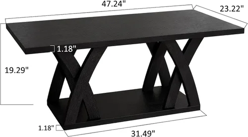 Vista 2 de FROMJBEST - Mesa de café de estilo rústico con estante, mesa de café moderna, mesa de café negra para sala de estar, mesas de sala de estar, 47" Gris