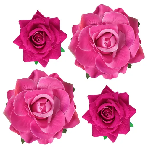 Vista 19 de Topbuti Pinza para el pelo de rosa, 4 piezas de tela, pinzas para el cabello mexicano, tocados para mujer, niña, boda, fiesta, día de la madre Negro