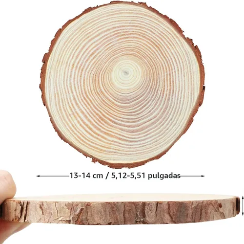 Vista 2 de FSWCCK 17 piezas de rebanadas de madera sin terminar para centros de mesa, 5.1-5.5 pulgadas, discos naturales redondos con corteza de árbol