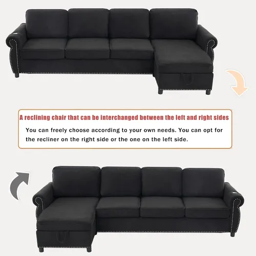 Vista 8 de 106" L Shaped Pull Out Sofa Bed, Modern Modular 4 Seater Storage Couch, 2-in-1 Sleeper Sofa Bed with Reversible Chaise and Wireless&USB Ports
