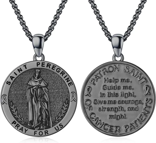Vista 68 de Collar de amuleto de medalla de San Patrono de plata/oro de 14 39A-St Peregrino-Plata