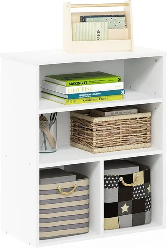Vista 25 de Furinno Gruen - Estantería pequeña de 2 niveles, estantería con estante abierto y armario de almacenamiento de puertas, 9.3 x 21.8 x 27 pulgadas