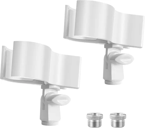 Vista 12 de BILIONE 1 pieza de clip versátil para micrófono, soporte ajustable para micrófonos con diámetro exterior entre 32mm y 60mm, con adaptador de Blanco