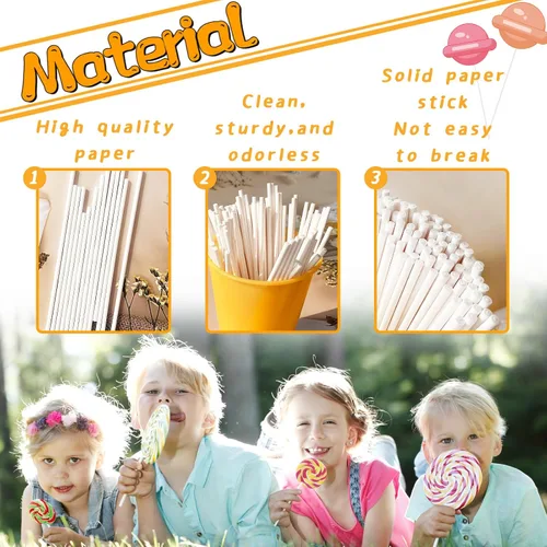 Vista 3 de 100 palitos de piruleta blancos de 6 pulgadas, palitos de papel de piruleta, palitos de papel para cupcakes, dulces caseros, chocolate, postre