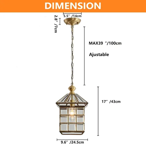 Vista 3 de Milaii Luces colgantes de cobre y latón para exteriores, impermeable, para porche, lámpara exterior con cristal transparente para exteriores, patio