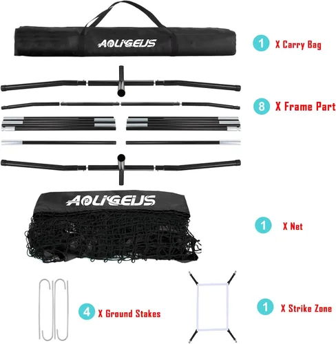 Vista 9 de 7'X7' Baseball Softball Practice Net,Pitching Net,Batting Net,with Baseball Tee,Bonus Strike Zone and Bow Frame,for Hitting,Pitching, Catching