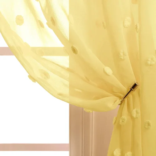 Vista 4 de Cortinas cortas amarillas de 30 pulgadas de largo para ventanas de cocina, juego de 2 unidades de cortinas transparentes con bolsillo para barra