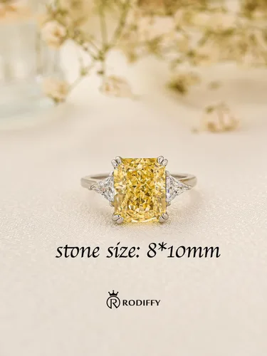 Vista 2 de 4.0CT Anillo de compromiso amarillo de corte radiante, rosa, transparente, anillo de compromiso S925 con piedras preciosas de color de 3 piedras