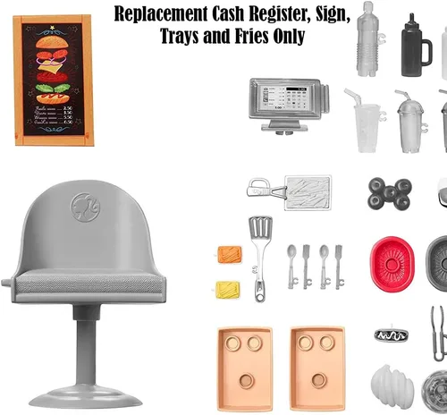 Vista 2 de Piezas de repuesto para Fresh 'n Fun Food Truck Barbie Doll Playset - GMW07 ~ Caja registradora de repuesto, letrero, bandejas y papas fritas