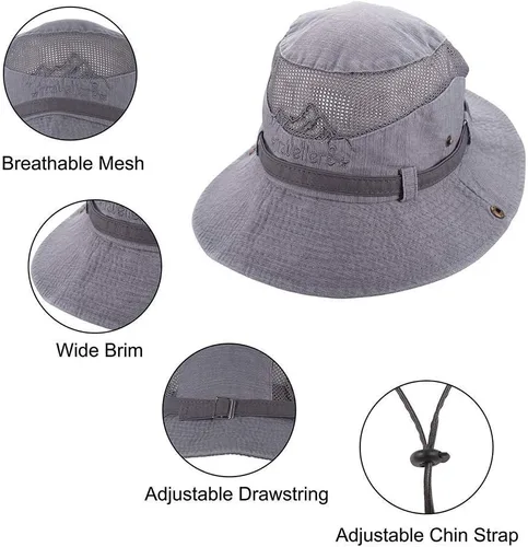 Vista 5 de Sombreros de sol para hombres y mujeres, sombrero de pesca UPF 50 de ala ancha, sombreros Boonie para safari, playa, verano, protección UV, sombrero