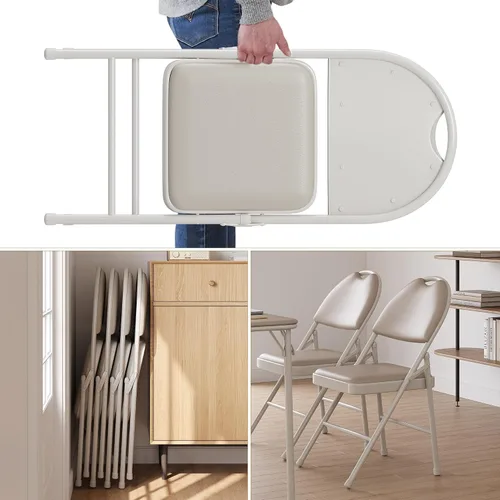 Vista 7 de Paquete de 4 sillas plegables con cojín acolchado de poliuretano grueso, patas de metal y almohadillas antideslizantes, asiento comercial apilable