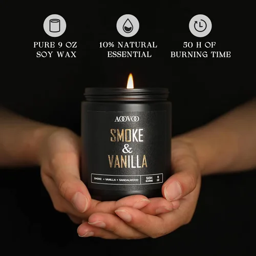 Vista 3 de AOOVOO Velas perfumadas para hombres – Velas de humo y vainilla para el hogar, vela negra masculina, regalo para mujeres y hombres, regalos