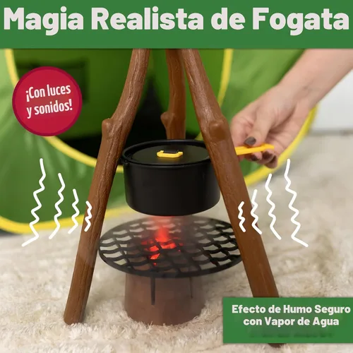Vista 3 de John Deere Tienda de campaña emergente, juego de 18 piezas que incluye cantimplora, platos, utensilios, comida de juguete, ollas, binoculares